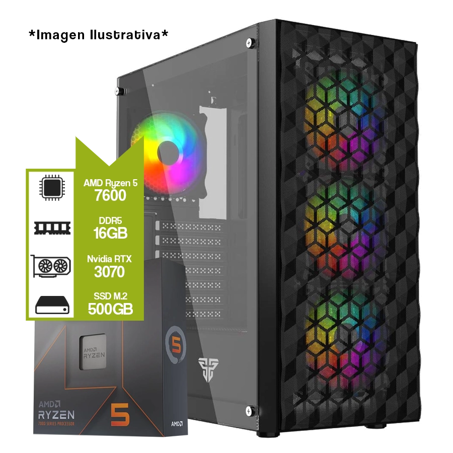 PC Armada Gamer AMD Ryzen 5 7600 + A620M + 16GB + GeForce RTX 3070 + M.2 500GB
