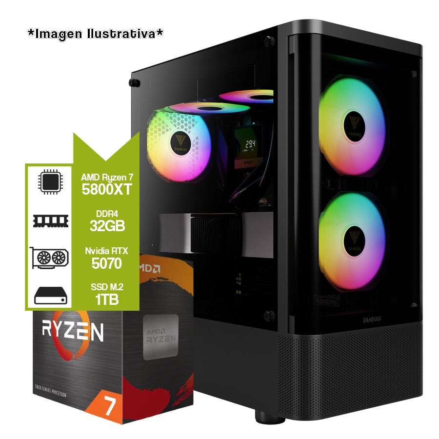 Pc Armada Gamer AMD Ryzen Ryzen 7 5700X + B550M + 16GB + SSD 960GB + RTX 5060 Ti 