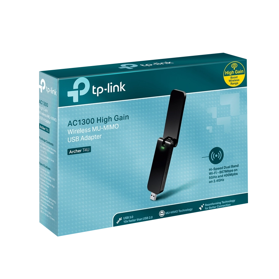 Adaptador Wi-Fi TP-Link Archer T4U v3.20 AC1300 Dual Band 5GHz USB 3.0
