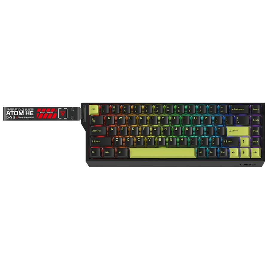 TECLADO MAGNÉTICO FANTECH ATOM HE68 PRO MK922 MORI 65% 2.4G BT USB NEGRO SWITCH EMERALD INGLÉS US