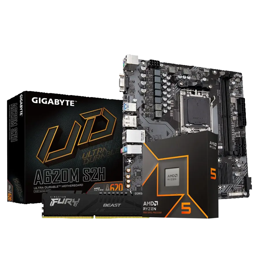 Combo Actualización AMD Ryzen 5 9600X + GIGABYTE A620M S2H + 16GB DDR5