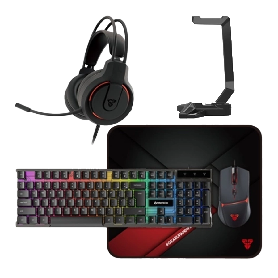 Combo Gamer Fantech P51 Teclado K515 Mouse VX7 Pad MP356 Auris HQ53 Base AC304 Negro Inglés US