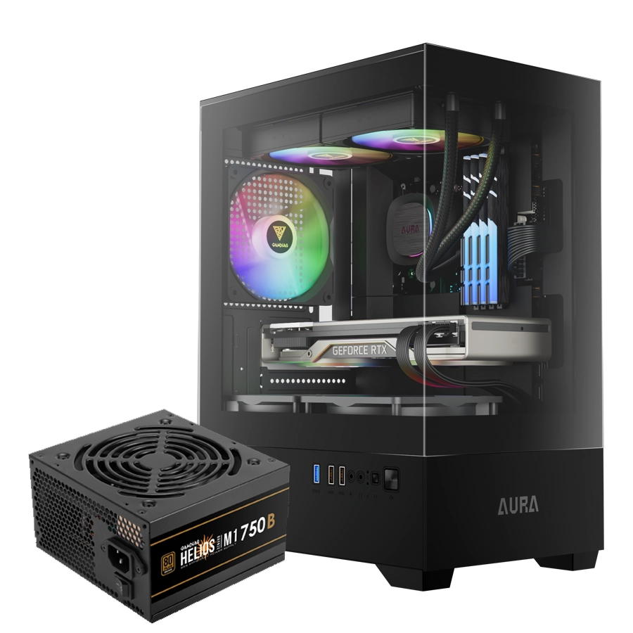 Combo Gabinete GAMDIAS AURA GC9M ARGB + Fuente HELIOS M1-750B 750W 80 PLUS Bronze