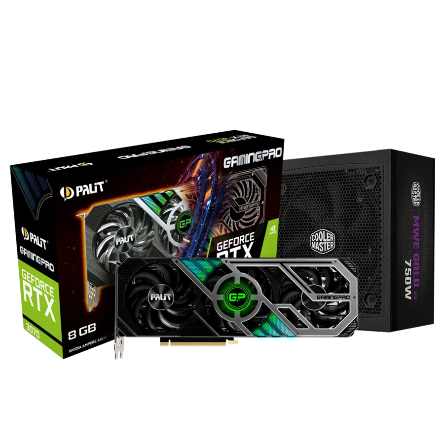Combo Placa de Video Palit RTX 3070 GamingPro 8GB + Fuente Cooler Master 750W 80+ Gold