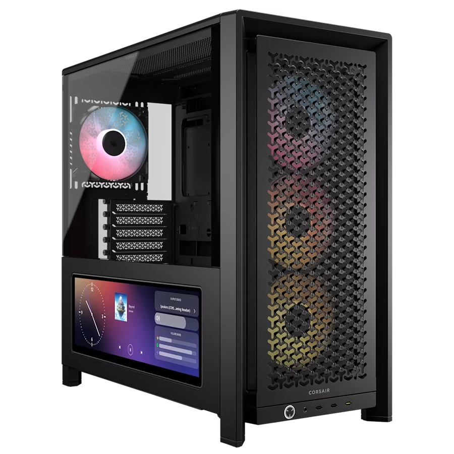 GABINETE CORSAIR FRAME 4000D LCD RS ARGB PREMIUM MID TOWER E-ATX MONITOR 14.5" TG 4X FAN PWM NEGRO