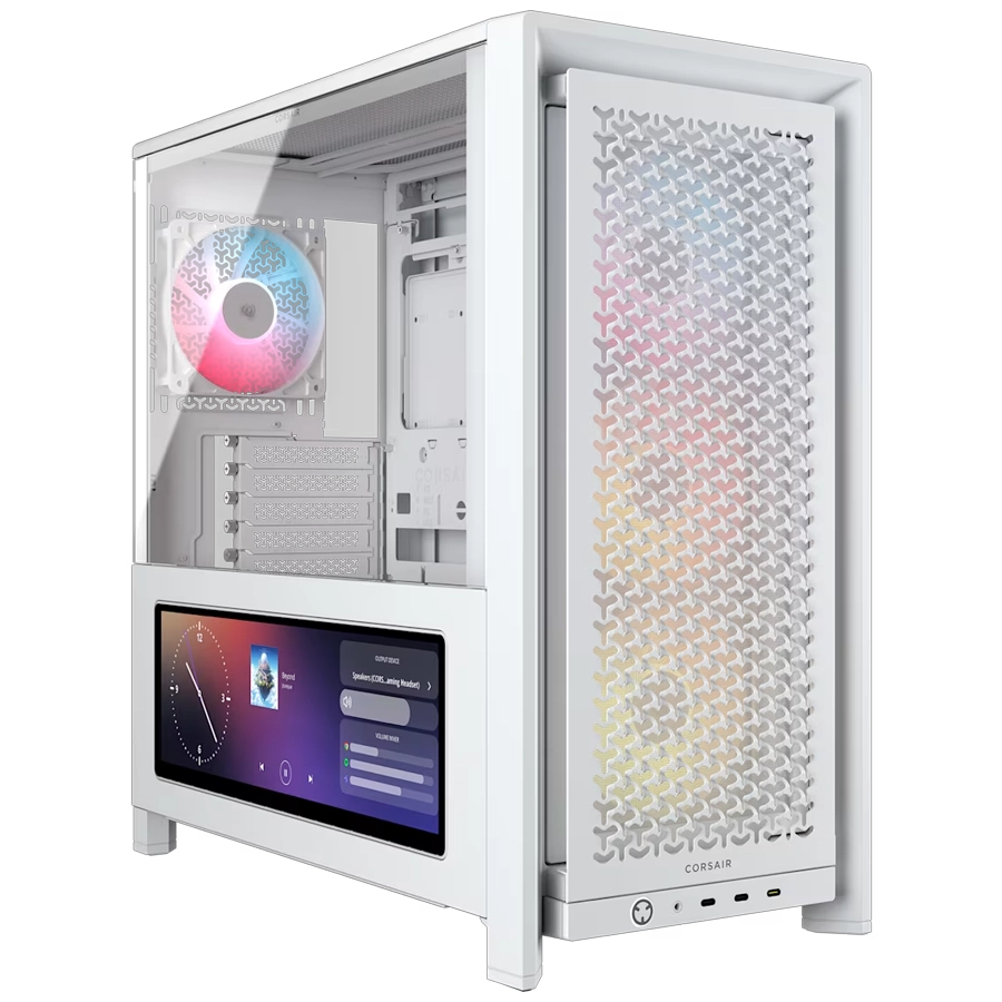 GABINETE CORSAIR FRAME 4000D LCD RS ARGB PREMIUM MID TOWER E-ATX MONITOR 14.5" TG 4X FAN PWM BLANCO