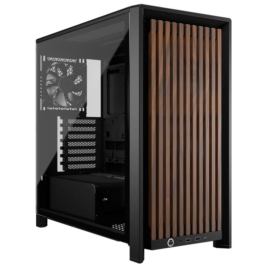 GABINETE CORSAIR FRAME 4000D WOOD RS MID TOWER E-ATX TG 4X FAN PWM INFINIRAIL NEGRO MADERA NOGAL