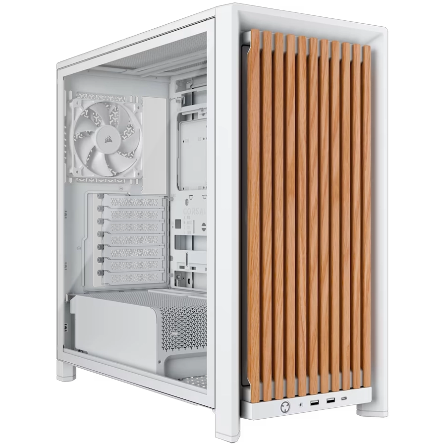 GABINETE CORSAIR FRAME 4000D WOOD RS MID TOWER E-ATX TG 4X FAN PWM INFINIRAIL BLANCO MADERA ROBLE