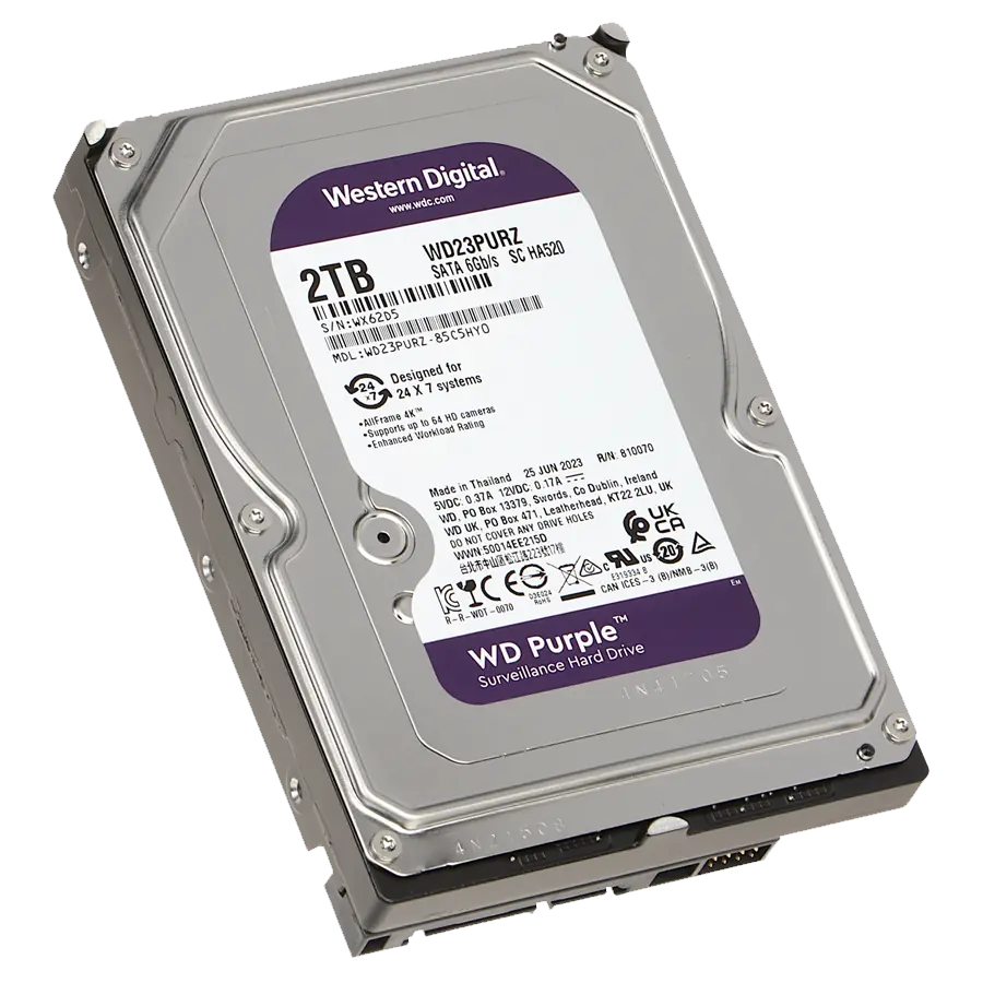 Disco Rígido HDD Western Digital WD Purple 2TB Caché 64MB Vigilancia 3.5" SATA 180MB/s