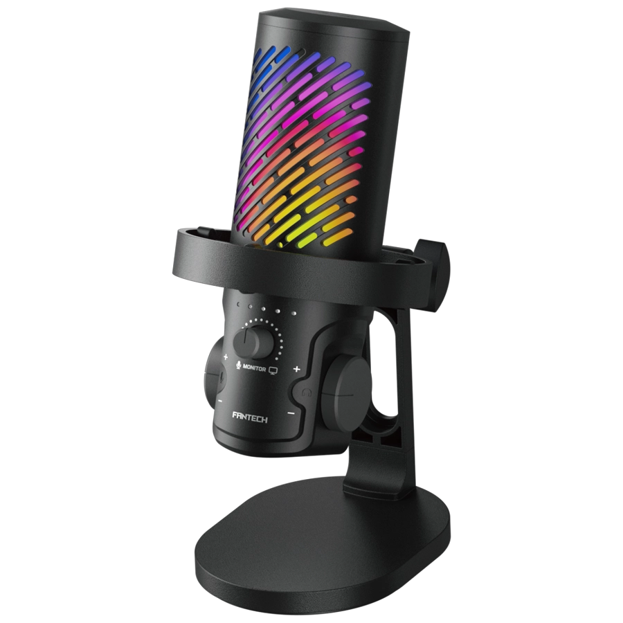 MICRÓFONO FANTECH LEVIOSA AURA MCX04 CONDENSER CARDIOIDE 48KHZ 24BIT RGB USB NEGRO