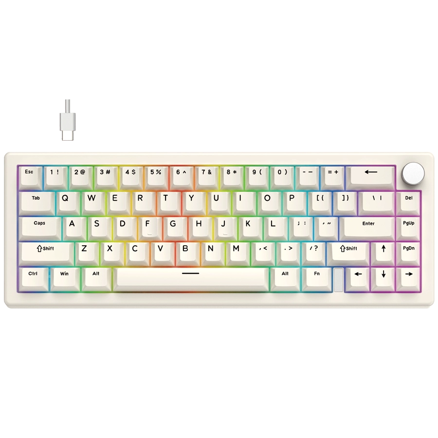 TECLADO MECÁNICO FANTECH ATOM X66 MK614 RETRO 65% ARGB BEIGE SWITCH ICE APRICOT INGLÉS US