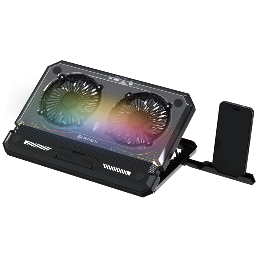 BASE PARA NOTEBOOK FANTECH NC21 HASTA 17" 2X FAN COOLER RGB USB-C USB-A BASE TELÉFONO NEGRO