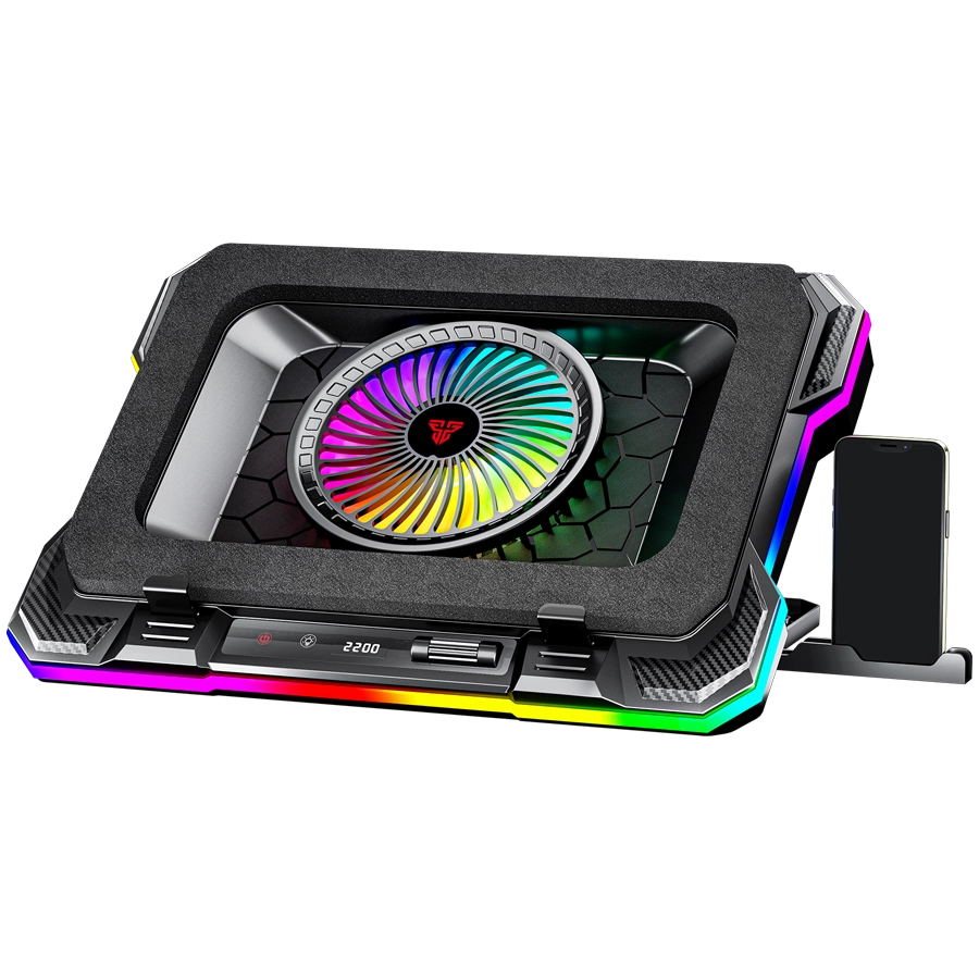 BASE PARA NOTEBOOK FANTECH NC22 HASTA 19" FOAM PAD FAN COOLER RGB 2X USB-A BASE TELÉFONO NEGRO