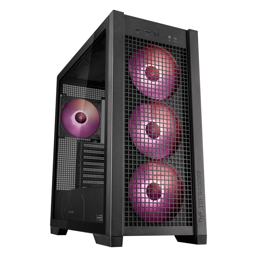 GABINETE ASUS TUF GAMING GT302 ARGB MID TOWER E-ATX BTF TG USB-C 4XFAN 140MM NEGRO