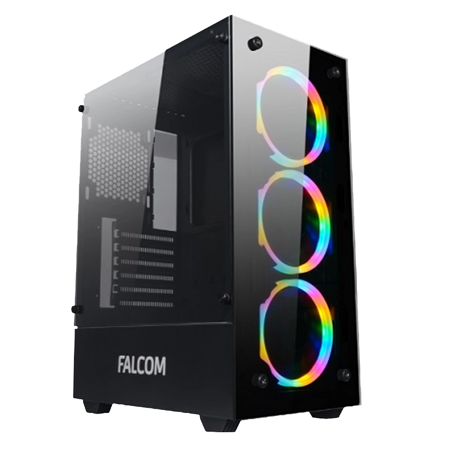 Gabinete Gamer FALCOM G-8012 ATX TG 3xFan Rainbow