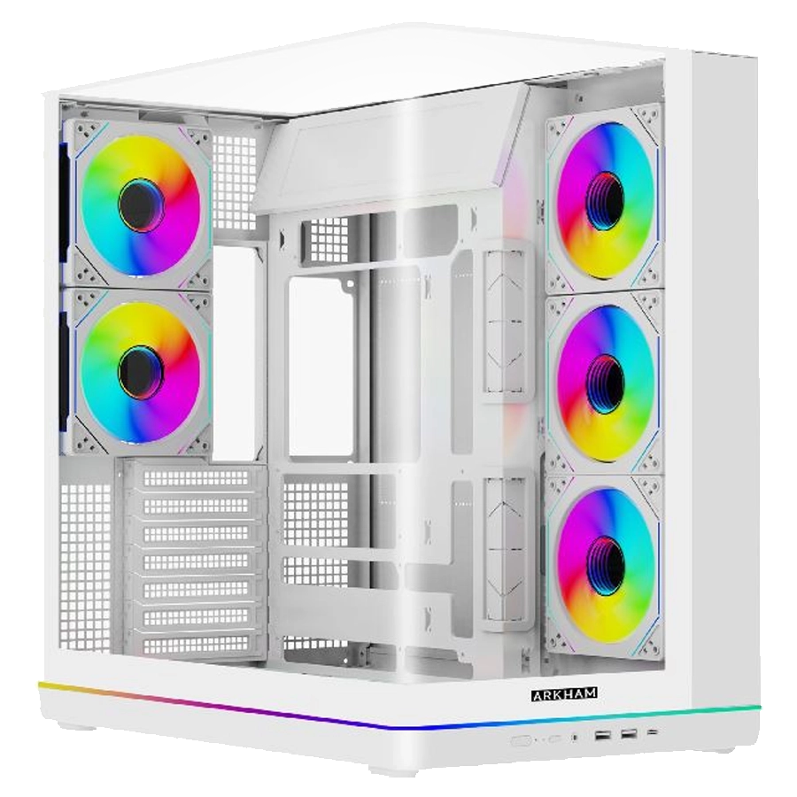 GABINETE ARKHAM BOREAL MID TOWER ATX TG FULL GLASS 5X FAN ARGB BLANCO C/ HUB ARGB