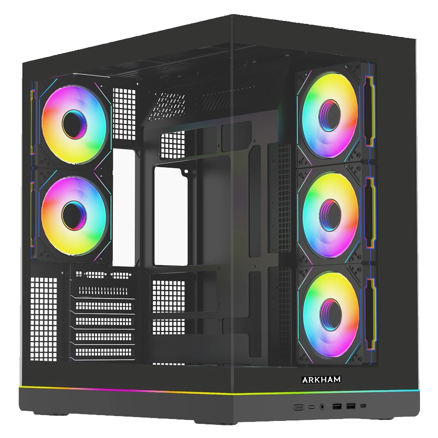 GABINETE ARKHAM RASCAL MID TOWER ATX TG FULL GLASS 5X FAN ARGB NEGRO C/ HUB ARGB