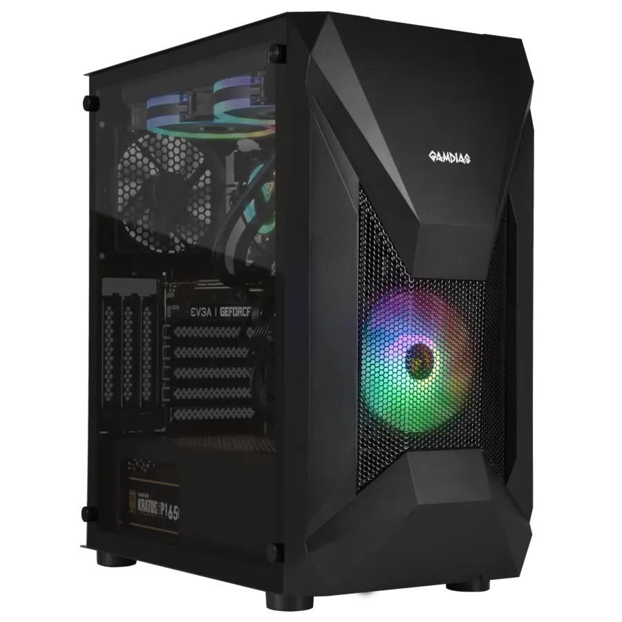 Gabinete GAMDIAS ATHENA E1 ELITE Mid Tower ATX TG 1xFan ARGB 1xFan Negro