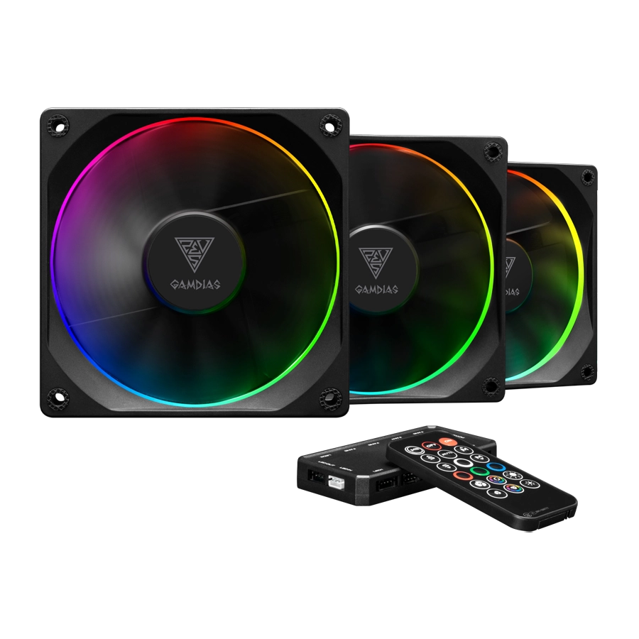 Kit Fan Cooler GAMDIAS AEOLUS M3-1203R 3x120mm Negros RGB c/ Hub PWM AEOLUS Box y Control Remoto