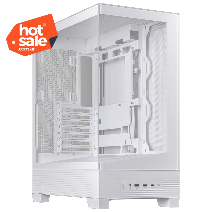 Gabinete ASUS A31 Mid Tower ATX BTF TG USB-C Base Inclinada 8º Blanco