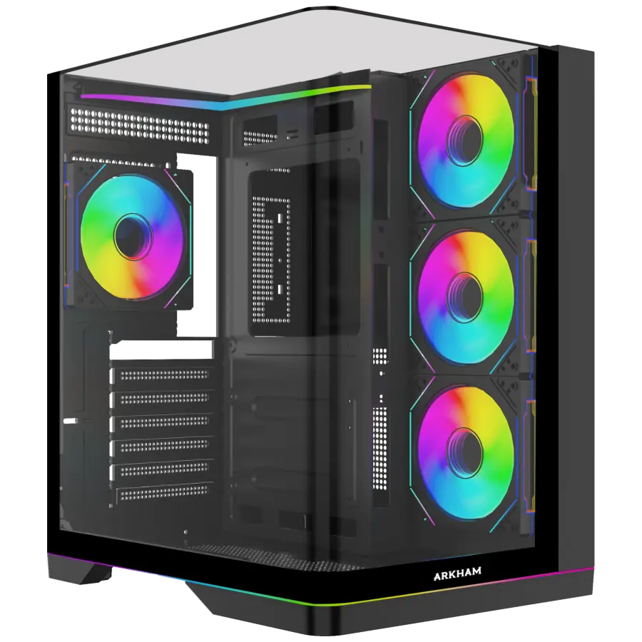 GABINETE ARKHAM RAKUN MID TOWER ATX 2X TG 4X FAN ARGB NEGRO C/ CTRL. ARGB