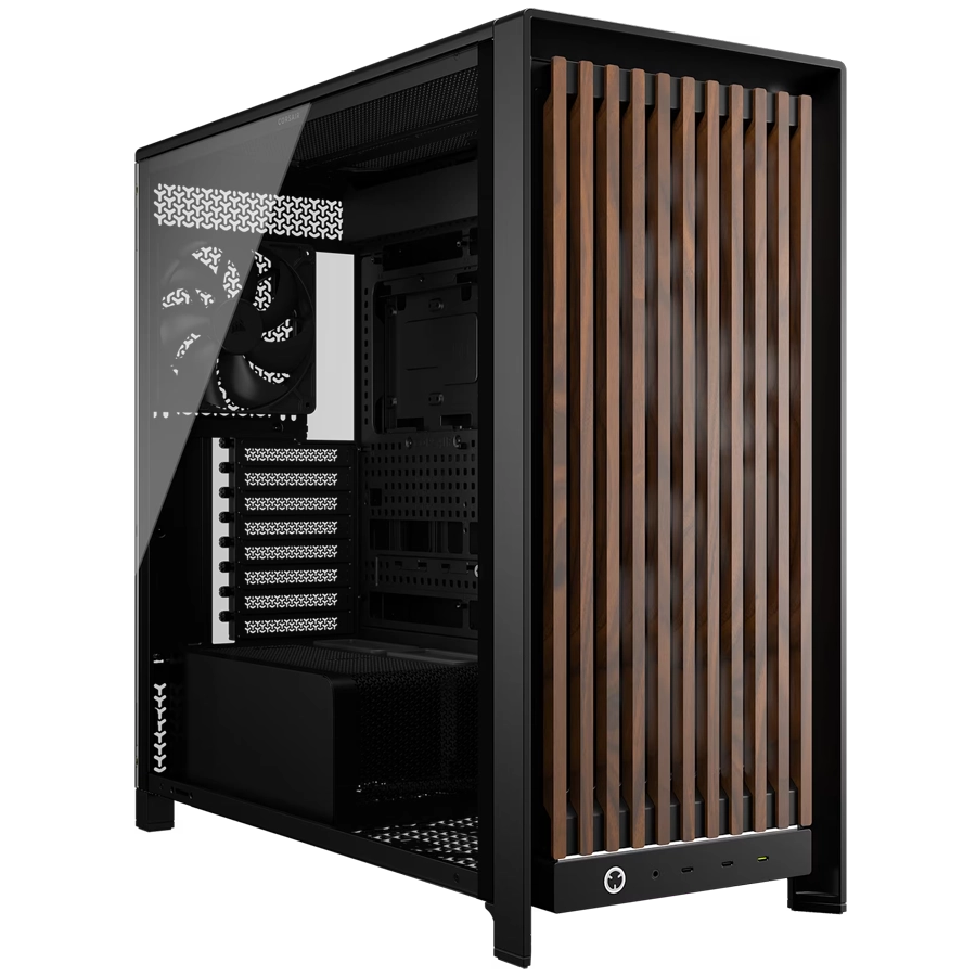 GABINETE CORSAIR FRAME 5000D WOOD RS MID TOWER E-ATX TG USB-C 3X FAN NEGRO MADERA NOGAL