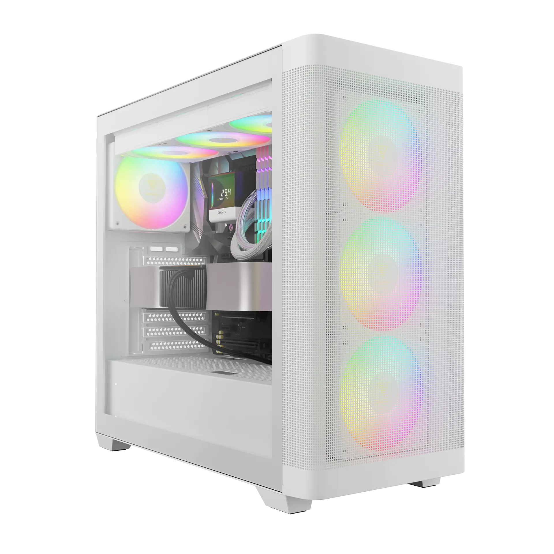Gabinete GAMDIAS ATHENA M3 WH Mid Tower E-ATX TG USB-C Blanco 4xFan ARGB PWM