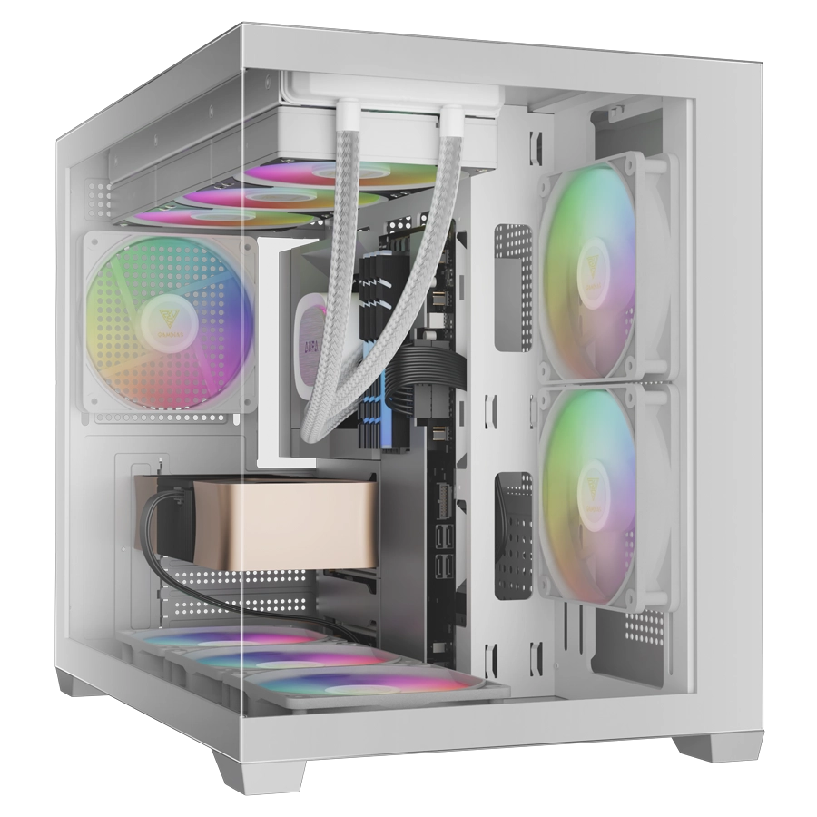 Gabinete GAMDIAS AURA GC10M WH ARGB Micro Tower mATX TG 3xFan Blanco