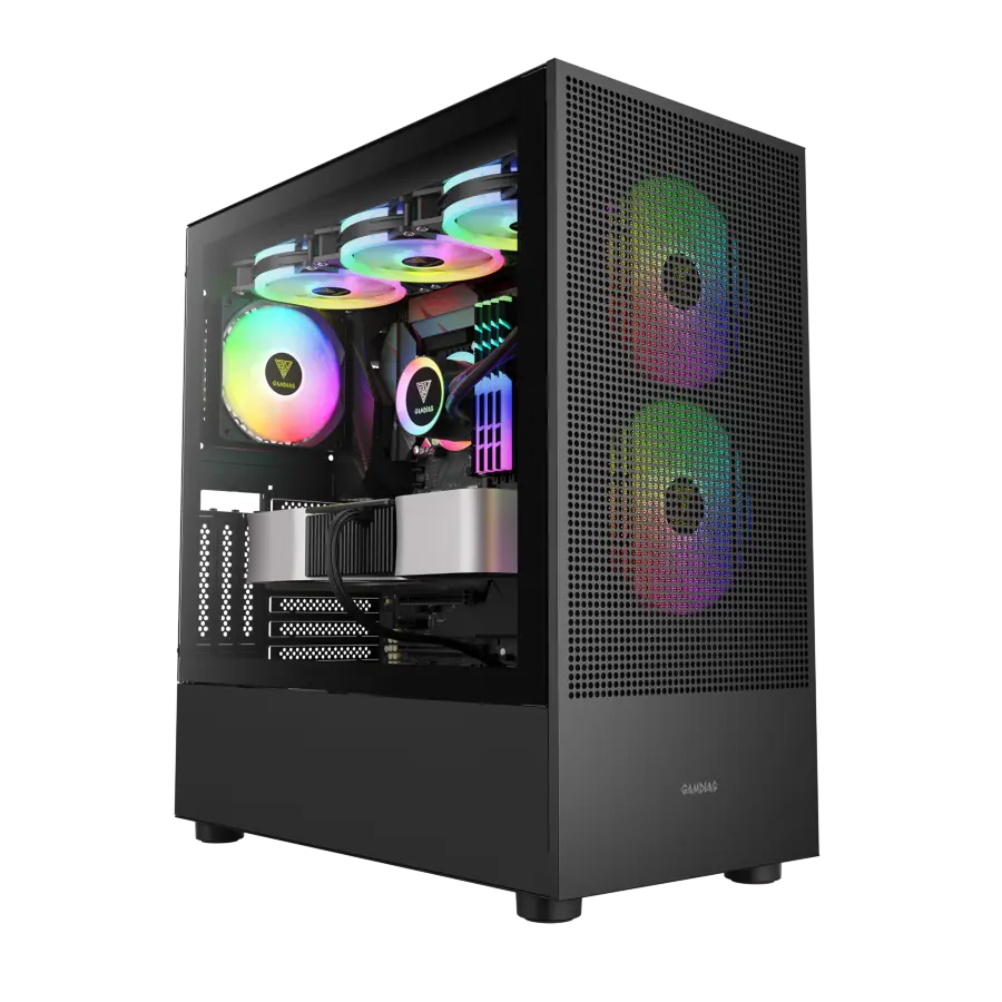 Gabinete GAMDIAS TALOS M3 MESH Mid Tower E-ATX TG USB-C Negro 3xFan ARGB PWM