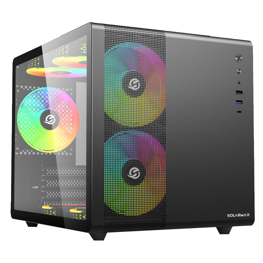 GABINETE GAMER SOLARMAX CM-B300 CUBO MATX TG 3XFAN FRGB NEGRO