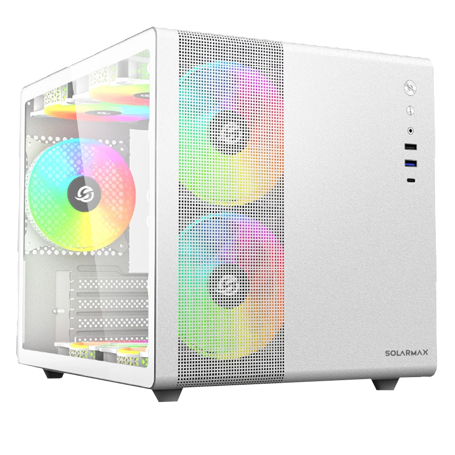 GABINETE GAMER SOLARMAX CM-W300 CUBO MATX TG 3XFAN FRGB BLANCO