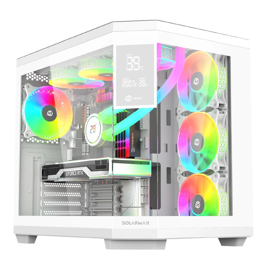 GABINETE GAMER SOLARMAX HAUS OF GAMING CM-W950S EATX TG DISPLAY DIGITAL 4XFAN ARGB BLANCO
