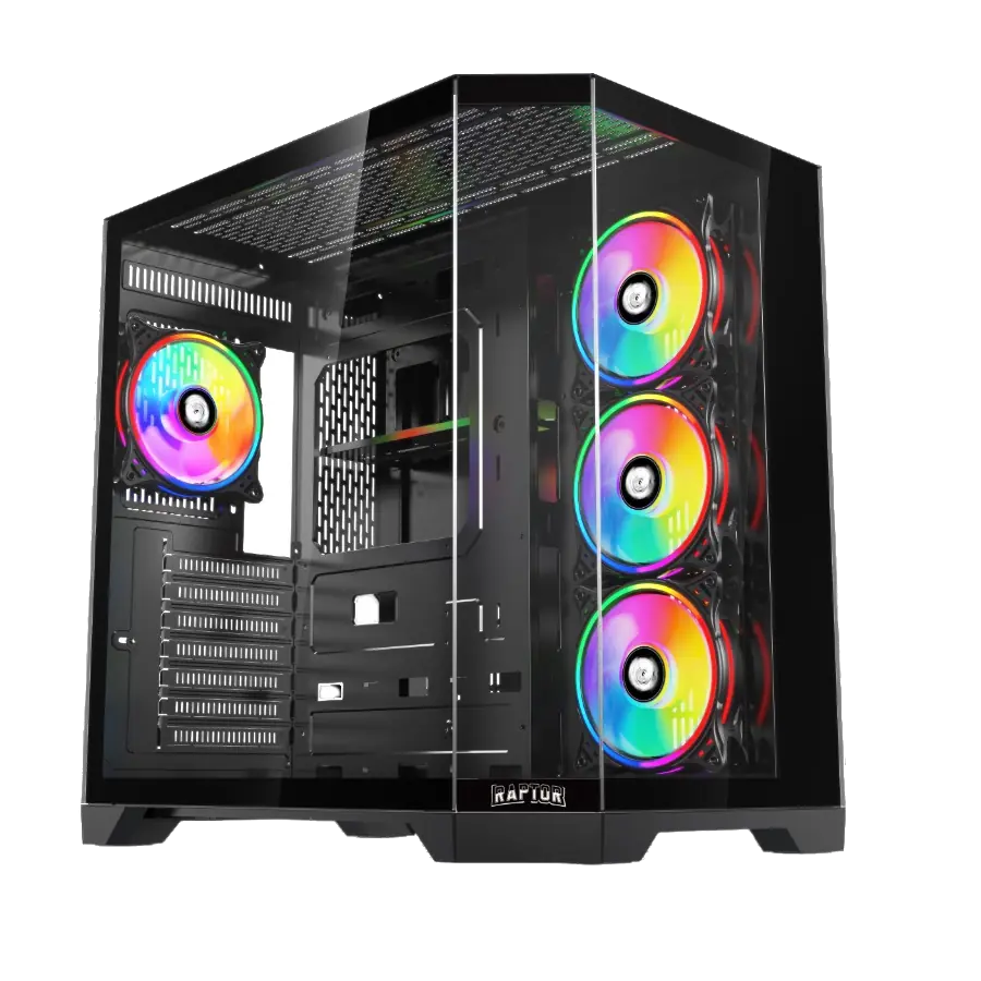Gabinete Gamer Raptor Eclypse Mid Tower ATX 2xTG 4xFan RGB Negro