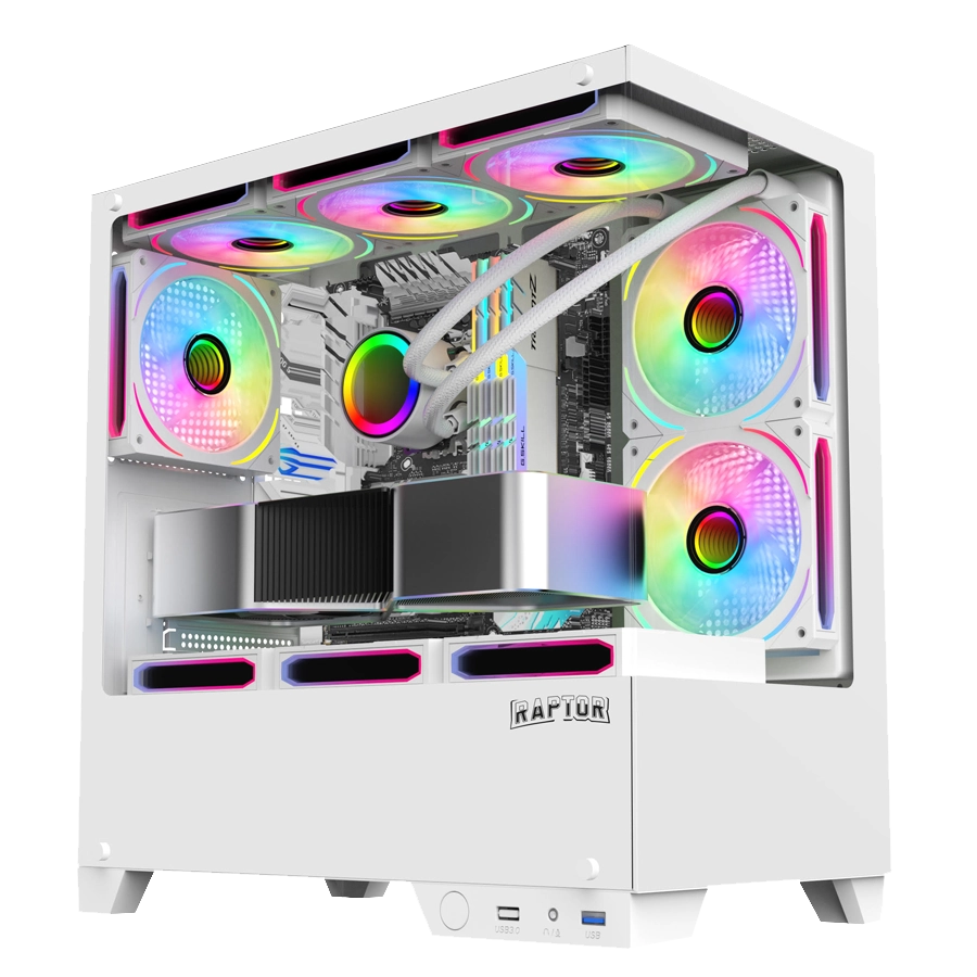 Gabinete Raptor Thunder Strike Mid Tower mATX TG Blanco 1xFan RGB