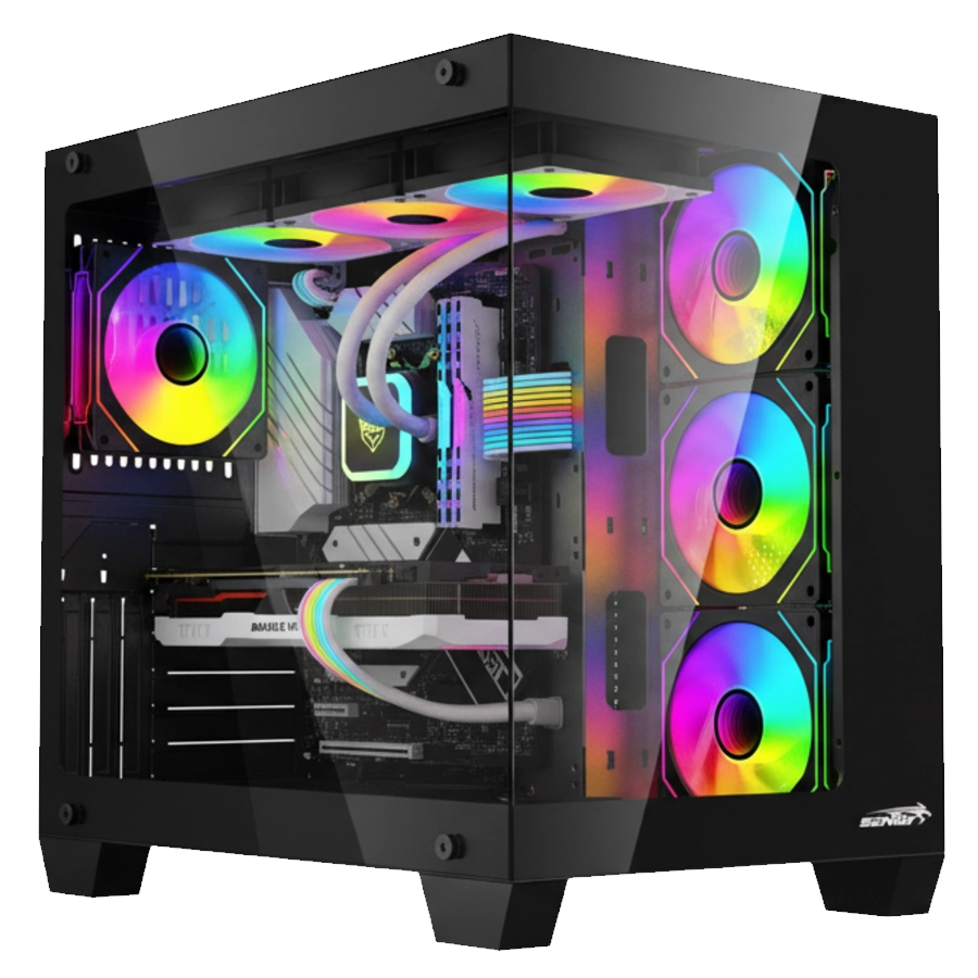 Gabinete Sentey Bearer PWM Mid Tower E-ATX 2xTG 4xFan ARGB Negro c/ Ctrl. ARGB