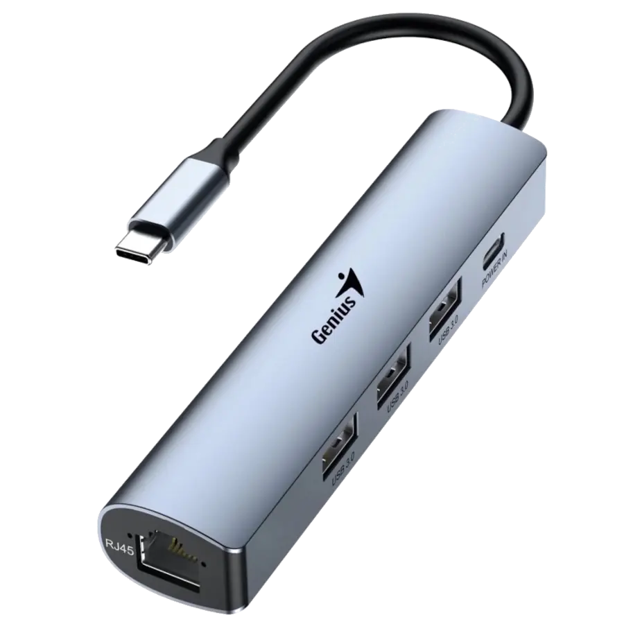 Hub USB Genius UH-545 USB-C a 3x USB 3.0 + Puerto de Red Ethernet