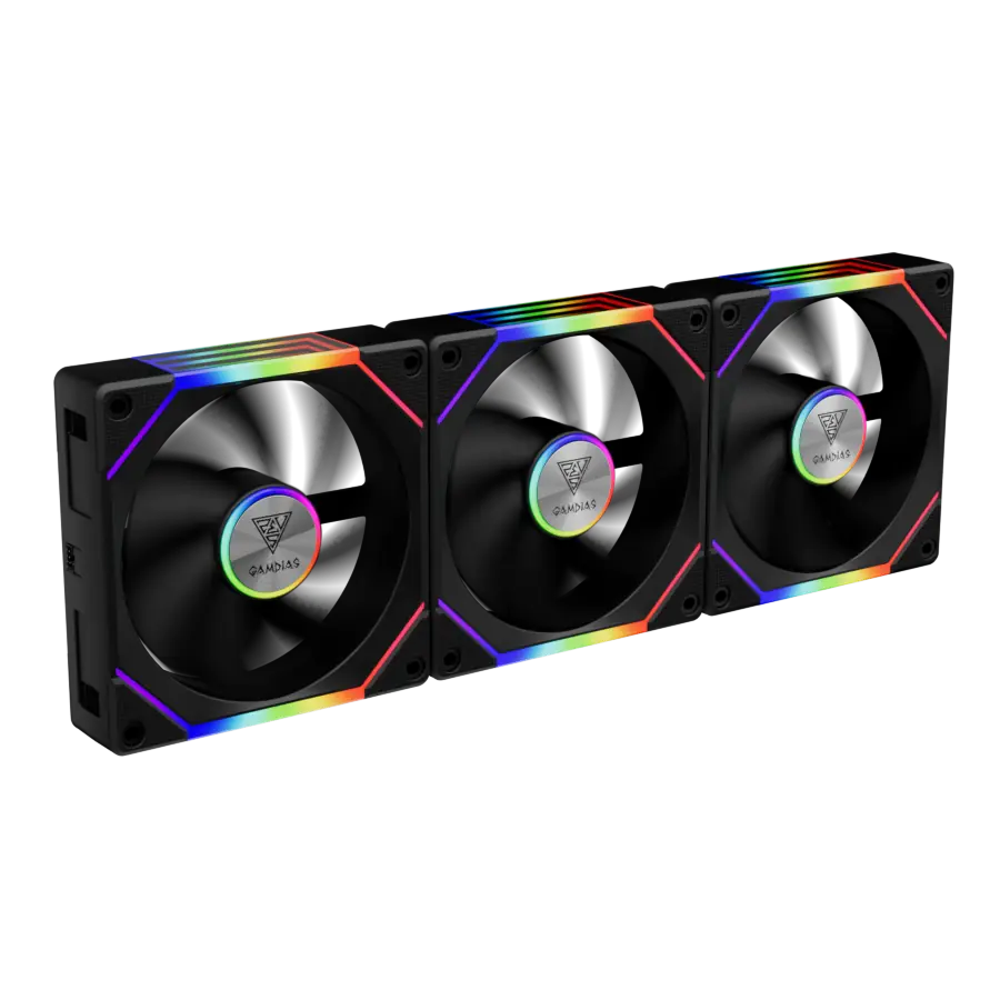 Kit Fan Cooler GAMDIAS AEOLUS P2-1203 3x120mm ARGB PWM Acoplables Negro c/ Aspas Intercambiables