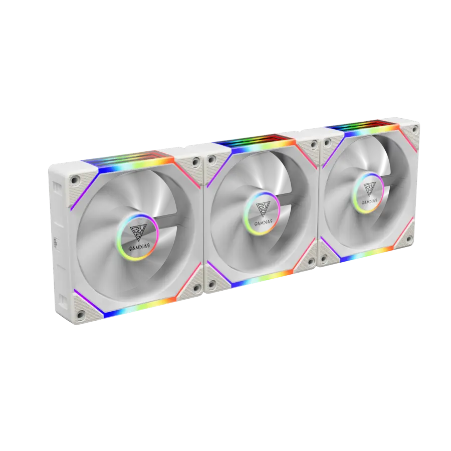 Kit Fan Cooler GAMDIAS AEOLUS P2-1203 WH 3x120mm ARGB PWM Acoplables Blanco c/ Aspas Intercambiables