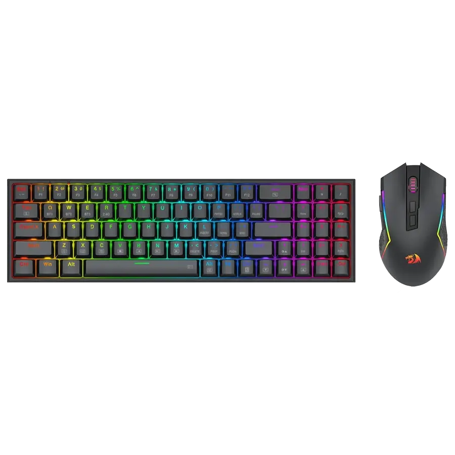 Kit Inalámbrico Redragon Combo S136 Teclado Mecánico 78% Mouse 7200dpi 7 Botones RGB BT RF USB Negro