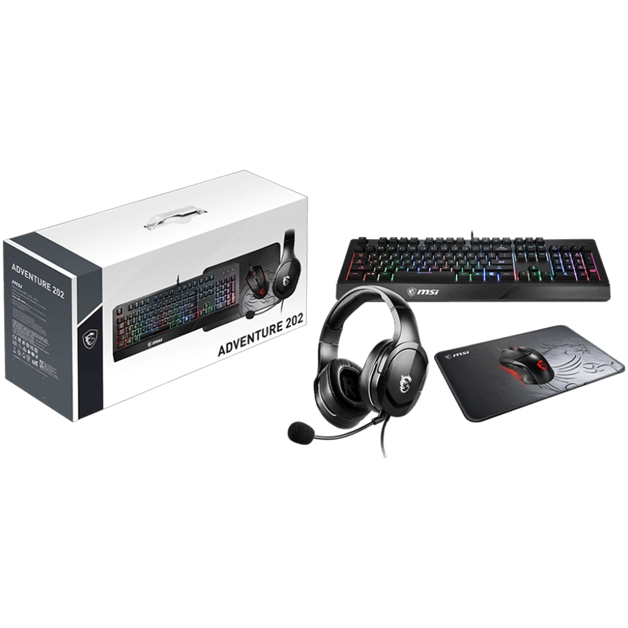 KIT MSI ADVENTURE 202 TECLADO VIGOR GK20 MOUSE CLUTCH GM08 HEADSET IMMERSE GH20 PAD AGILITY GD21
