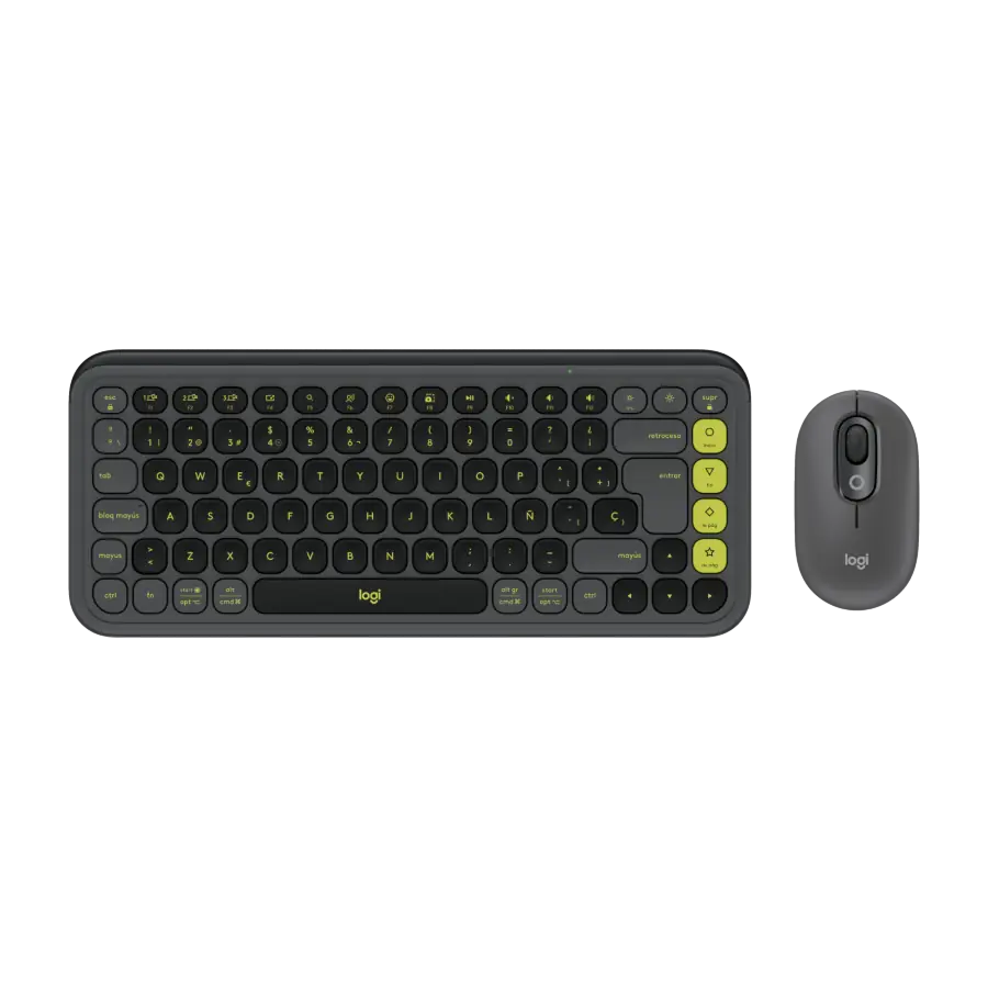Kit Teclado y Mouse Inalámbrico Logitech POP Icon Combo Bluetooth Silencioso Gris/Verde Español