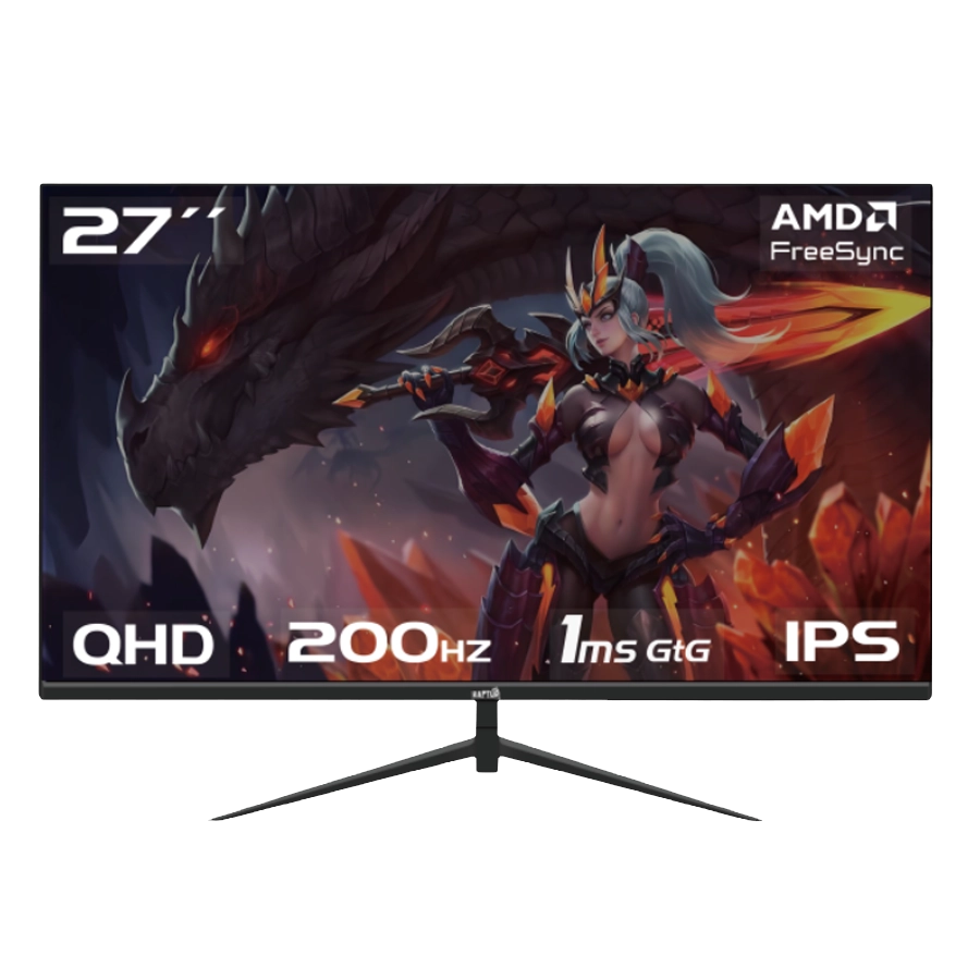 Monitor Gamer Raptor Hawk Eye 27" Frameless QHD 1440p 200Hz 1ms IPS FreeSync HDMI DP Negro