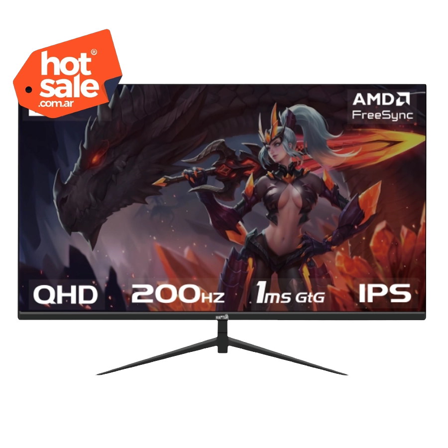 Monitor Gamer Raptor Hawk Eye 27" Frameless QHD 1440p 200Hz 1ms IPS FreeSync HDMI DP Negro