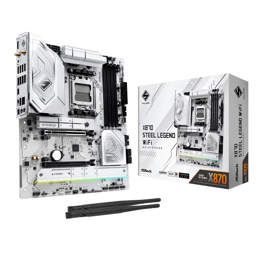 Motherboard ASRock X870 Steel Legend WiFi AMD AM5 ATX DDR5 USB4 PCIe 5.0 M.2 Gen5 2.5Gb RGB Blanco