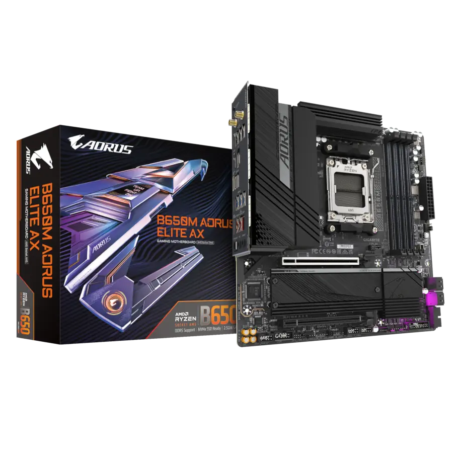 MOTHERBOARD GIGABYTE B650M AORUS ELITE AX (REV. 1.3) MATX AMD AM5 DDR5 WI-FI 6E 2.5GB M.2 GEN5