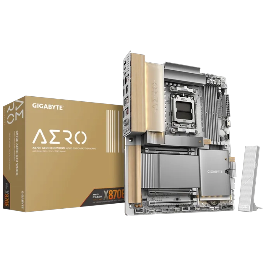 MOTHERBOARD GIGABYTE X870E AERO X3D WOOD MADERA AMD AM5 ATX DDR5 PCIE 5.0 M.2 GEN5 LAN 5G WIFI7
