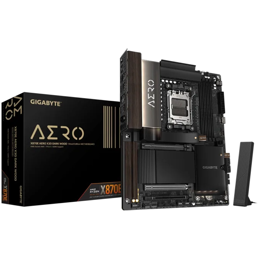 MOTHERBOARD GIGABYTE X870E AERO X3D DARK WOOD MADERA AMD AM5 ATX DDR5 PCIE 5.0 M.2 GEN5 LAN 5G WIFI7