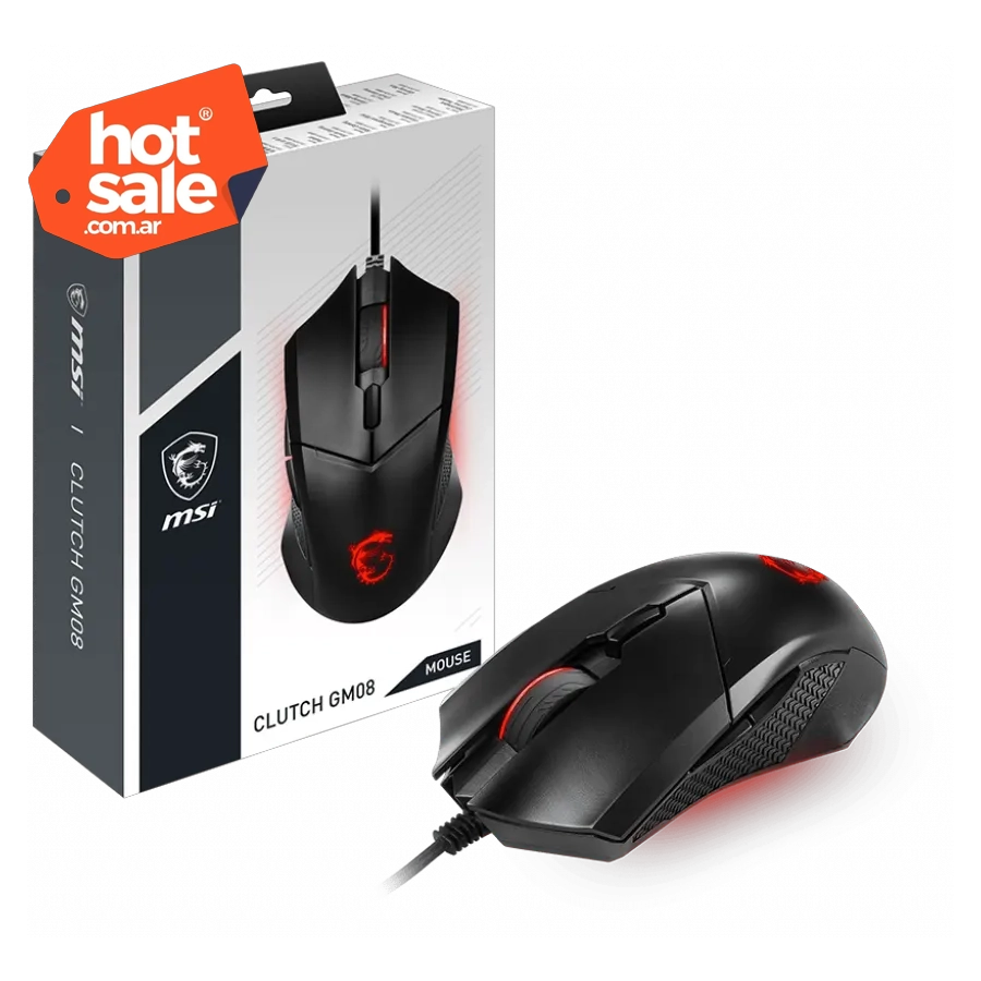 Mouse Gamer MSI CLUTCH GM08 4,2K DPI 6 Botones Peso Ajustable LED