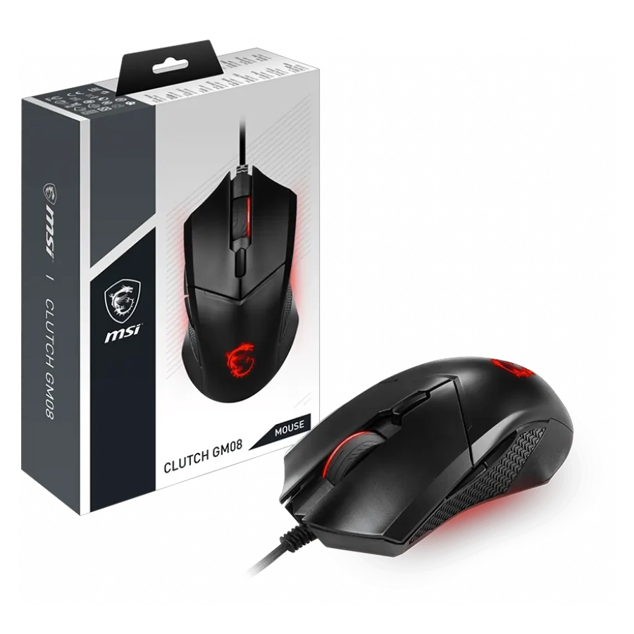 Mouse Gamer MSI CLUTCH GM08 4,2K DPI 6 Botones Peso Ajustable LED