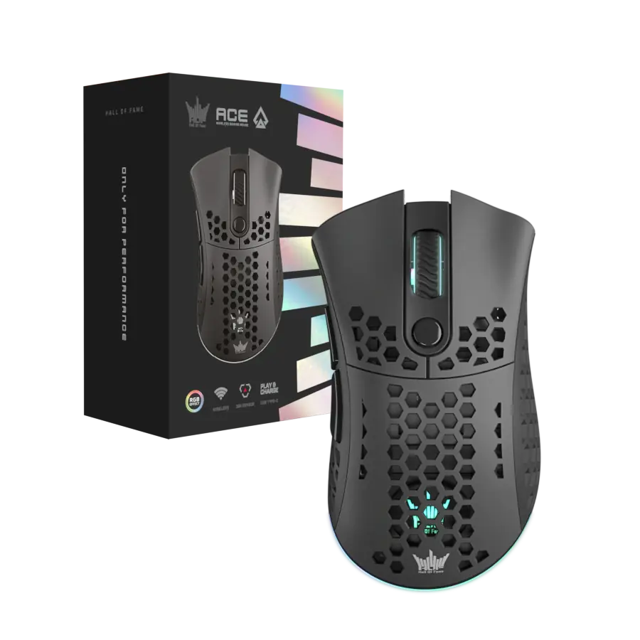 MOUSE INALÁMBRICO GALAX HOF ACE M2 38K DPI 6 BOTONES ARGB RECARGABLE USB-C NEGRO
